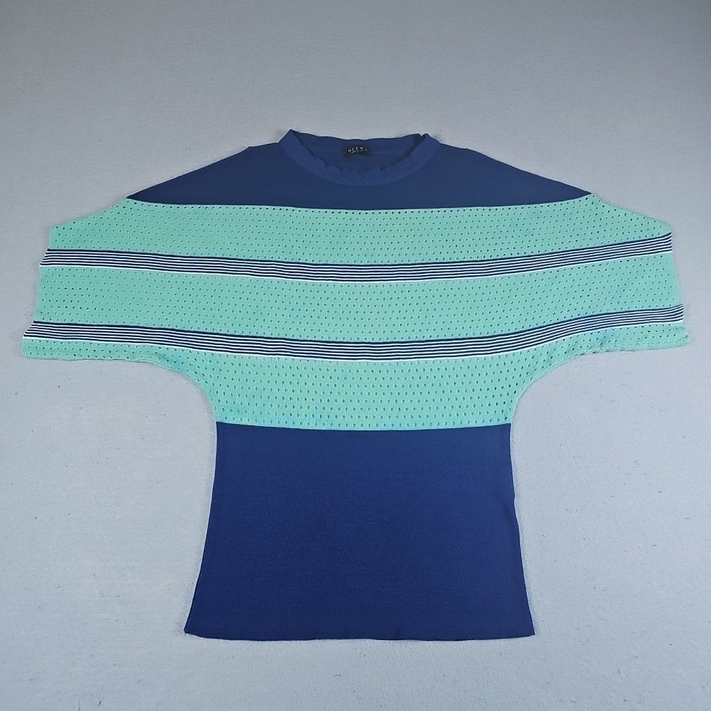 Neera 20.52 Knit Top Shirt Womens 8 Green Blue Striped Short Sleeve 100% Cotton